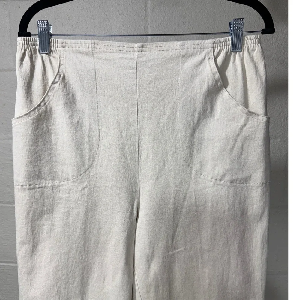 Denim & Co Womens Large Beige Elastic Waist Cotton Stretch Pull On Pants Casual